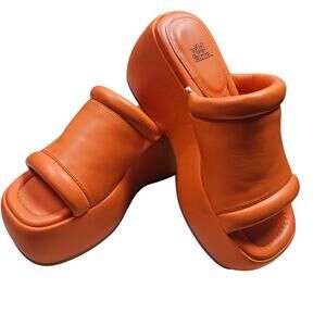 Wild Fable High Platform Wedge Heels Open Toe Slippers Sandals Neon Orange SZ 6
